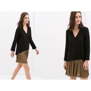 Zara Classic Black V-Neck Long Sleeve Shirt